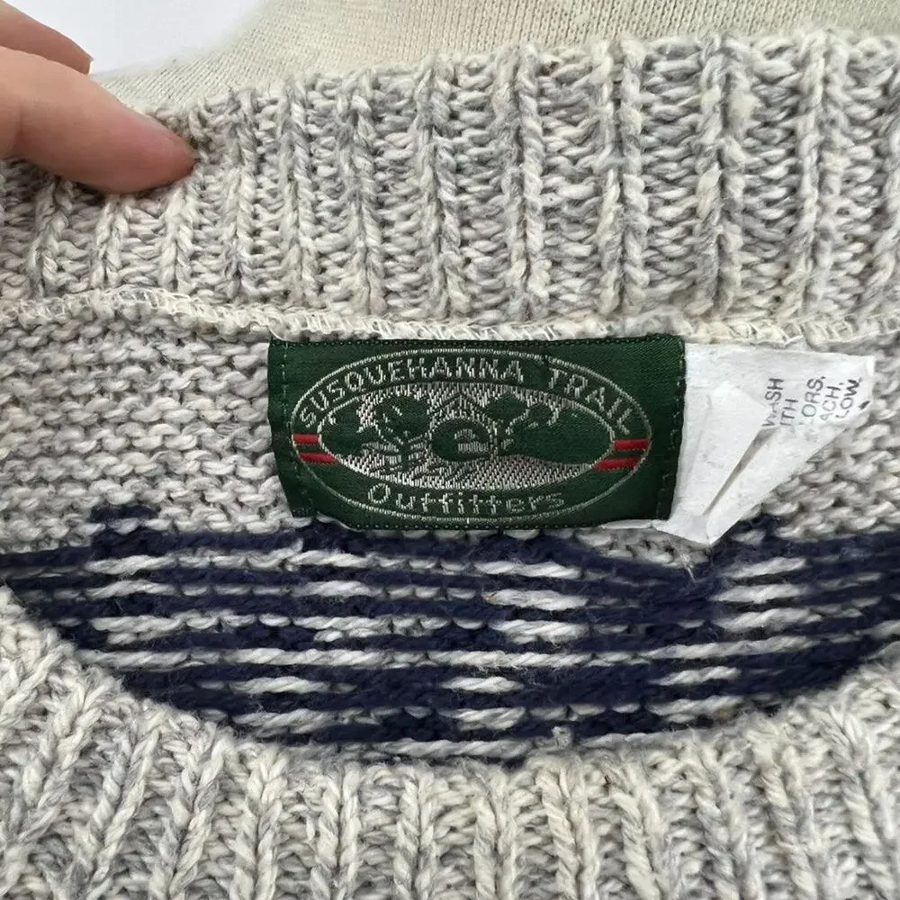Vintage Susquehanna Trail Outfitters Mens Sweater Jumper Gray Blue Large